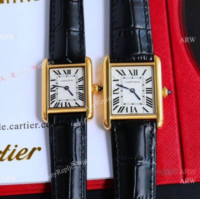 Swiss Quartz Cartier Tank Must Couple watches Yellow Gold Case